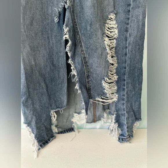 Distressed Denim Jean Skirt Tricot Western Medium - Picture 3 of 8